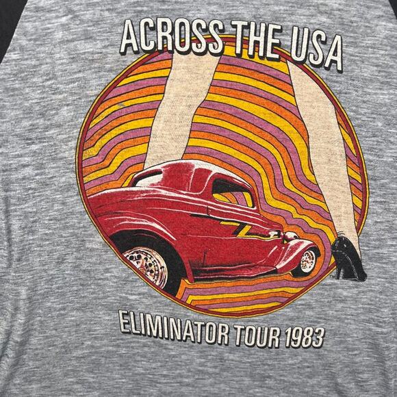 Vintage ZZ Top Rock Band Tee Eliminator 1983 Concert Raglan Graphic Gray Large - Picture 6 of 7